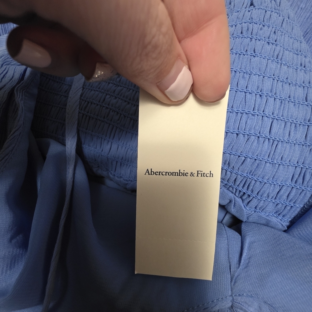 Abercrombie And Fitch Crinkle Textured Ruched Maxi Dress Medium Tall NWT Blue - Picture 9 of 12
